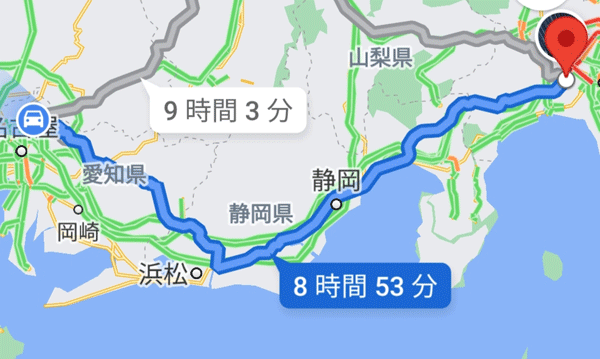 名古屋から神奈川への地図