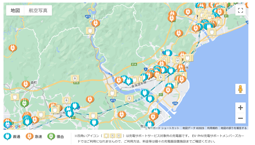 郊外充電スポット地図